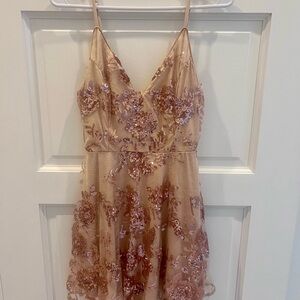Lulu's Pink and Gold Sequin Homecoming Dress